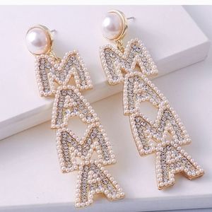 Pearl & Crystal Rhinestone "MAMA"  Earrings ~ 🎁 🦪